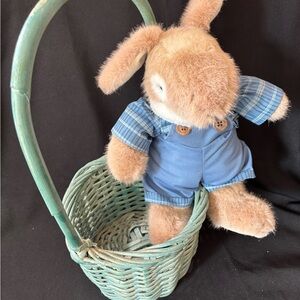 12” Petey Bunny Plush Rabbit Vintage 1992 with Blue Basket for Easter